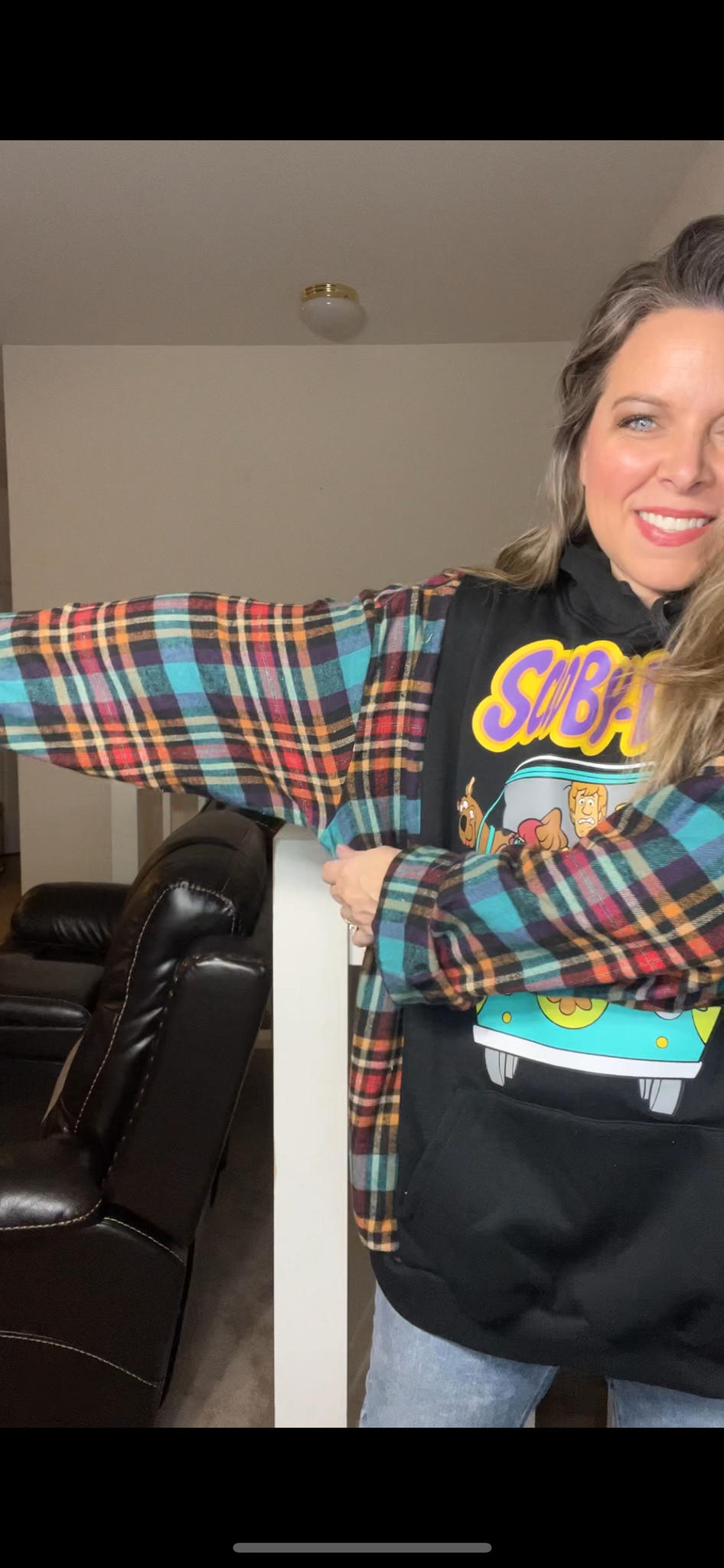 Upcycled Scooby Doo – women’s 3X – midweight sweatshirt with flannel sleeves