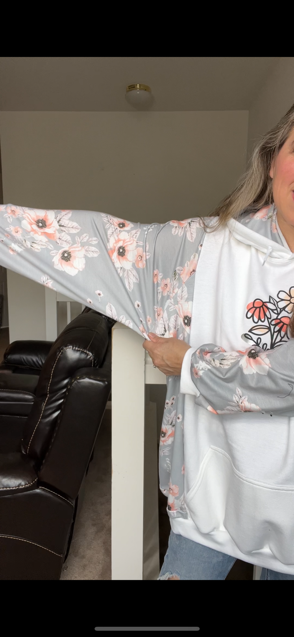 Upcycled Flowers – women’s 4X/5X midweight sweatshirt with stretchy sleeves- Words can be added