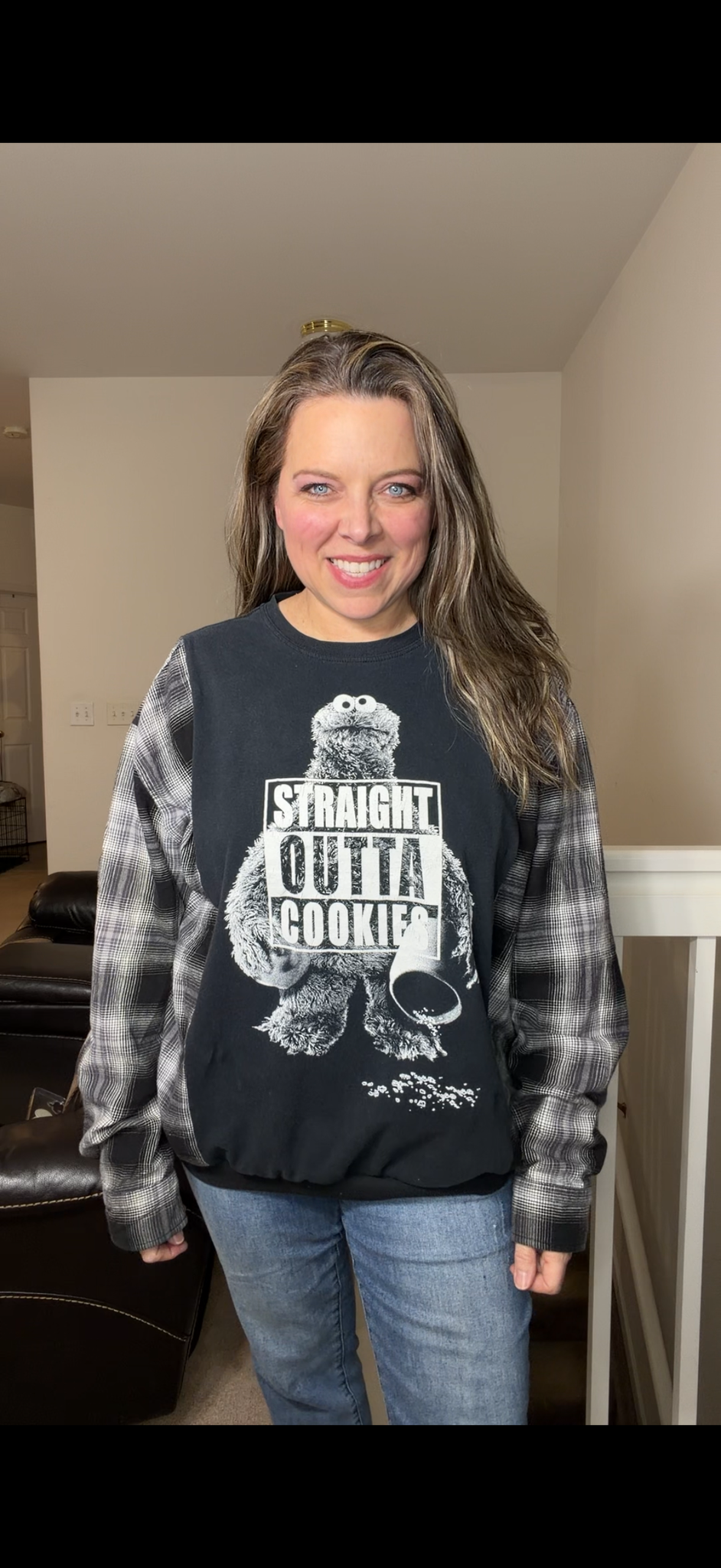 Upcycled Cookies - women's medium/large T-shirt with flannel sleeves