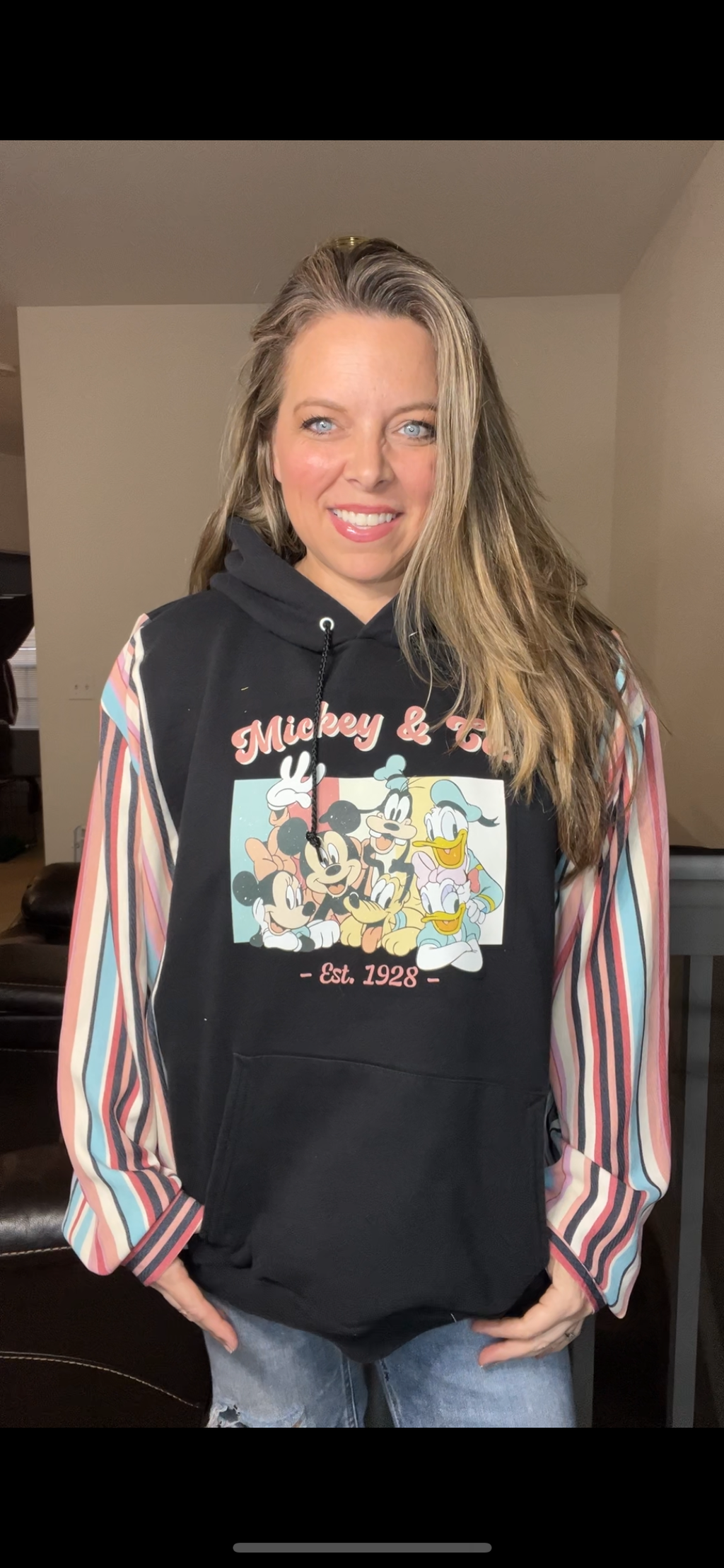 Upcycled Disney – women’s 2X midweight sweatshirt with cotton sleeves