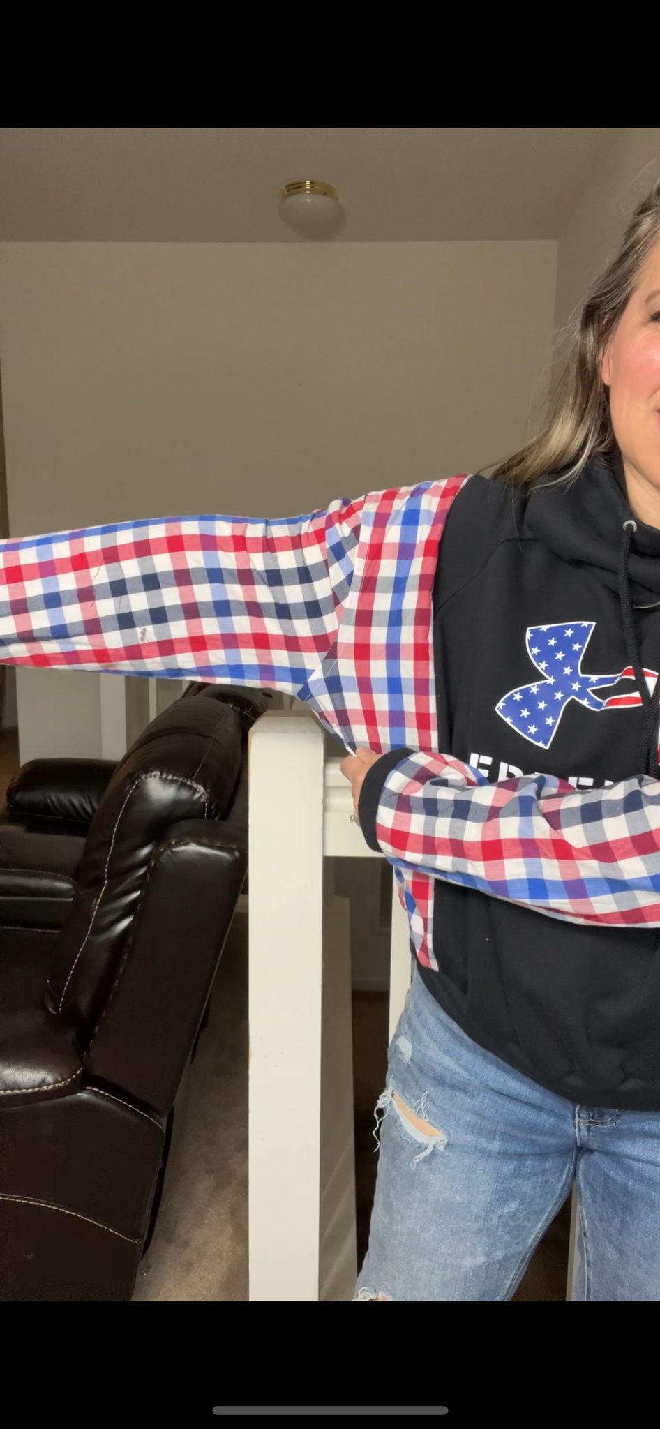 Upcycled Freedom – women’s small/medium midweight sweatshirt with cotton sleeves