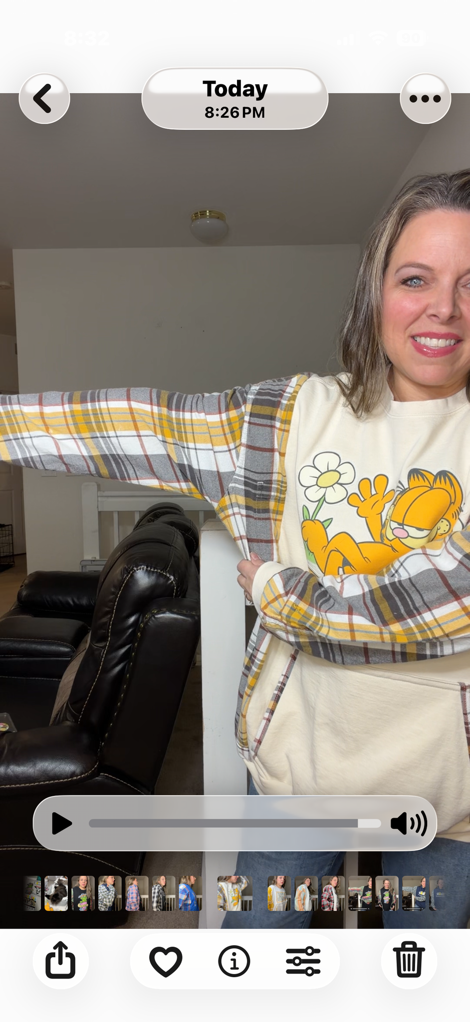 Upcycled Garfield - women's 3X midweight sweatshirt with flannel sleeves