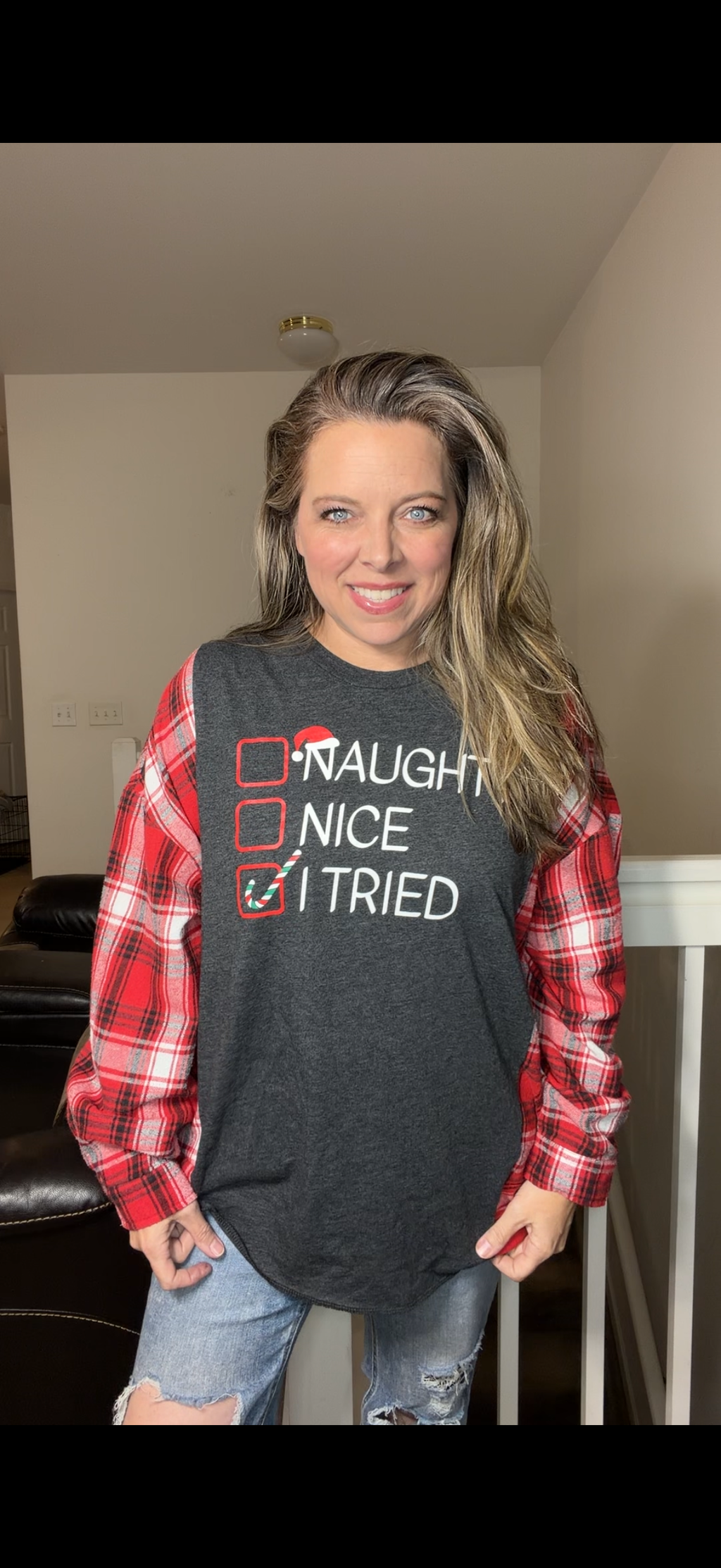 Upcycled I tried – women’s 3X T-shirt with flannel sleeves