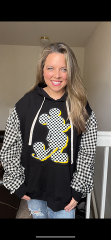 Upcycled Mickey Mouse – women’s 2X – midweight sweatshirt with flannel sleeves￼