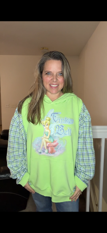 Upcycled Tinker Bell - women's 5X midweight Sweatshirt with flannel sleeves