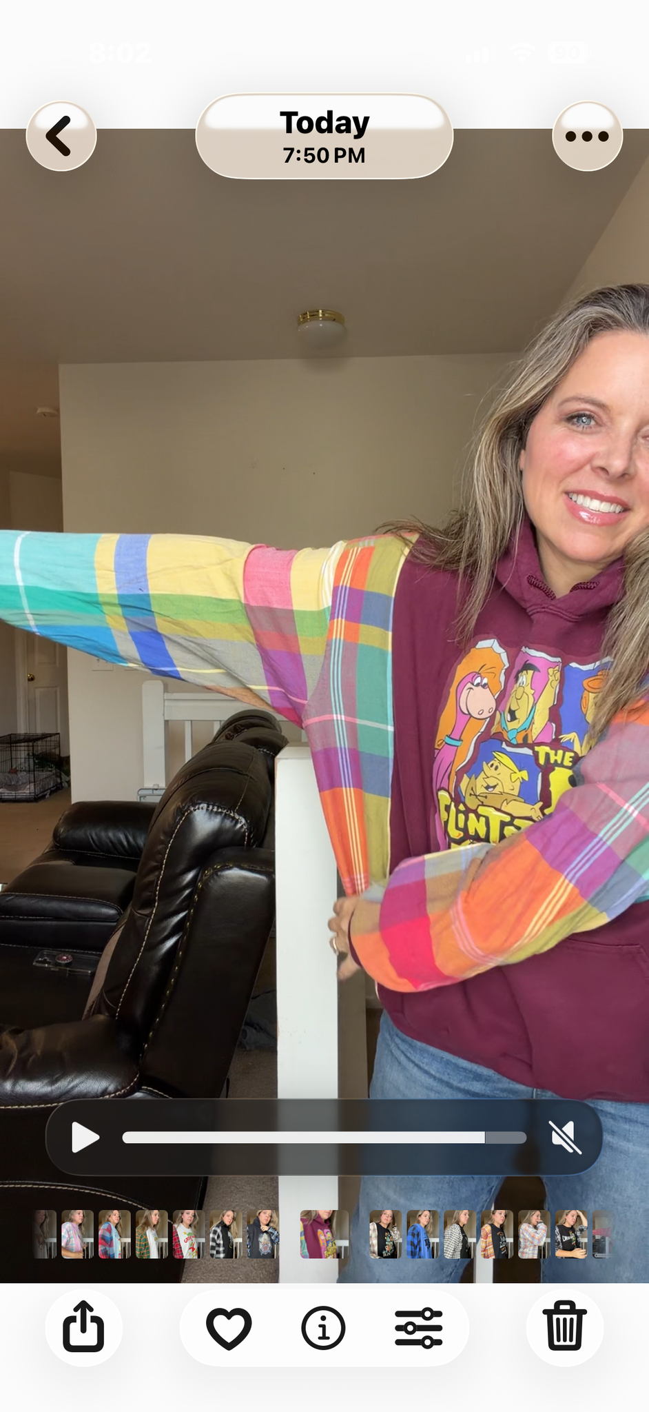 Upcycled Flinstones - women's large midweight sweatshirt with thin flannel sleeves