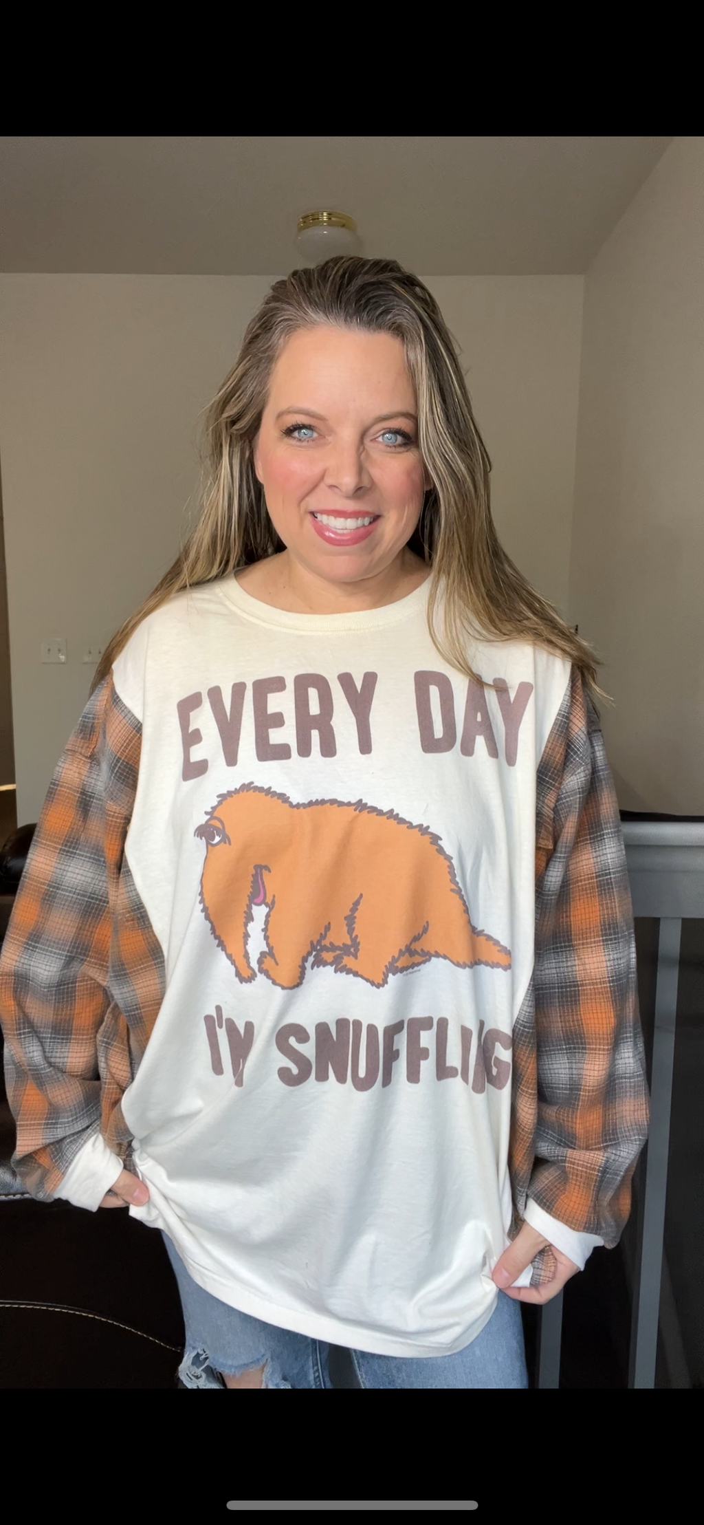 Upcycled Snuffling - Women’s 5X T-shirt with flannel sleeves