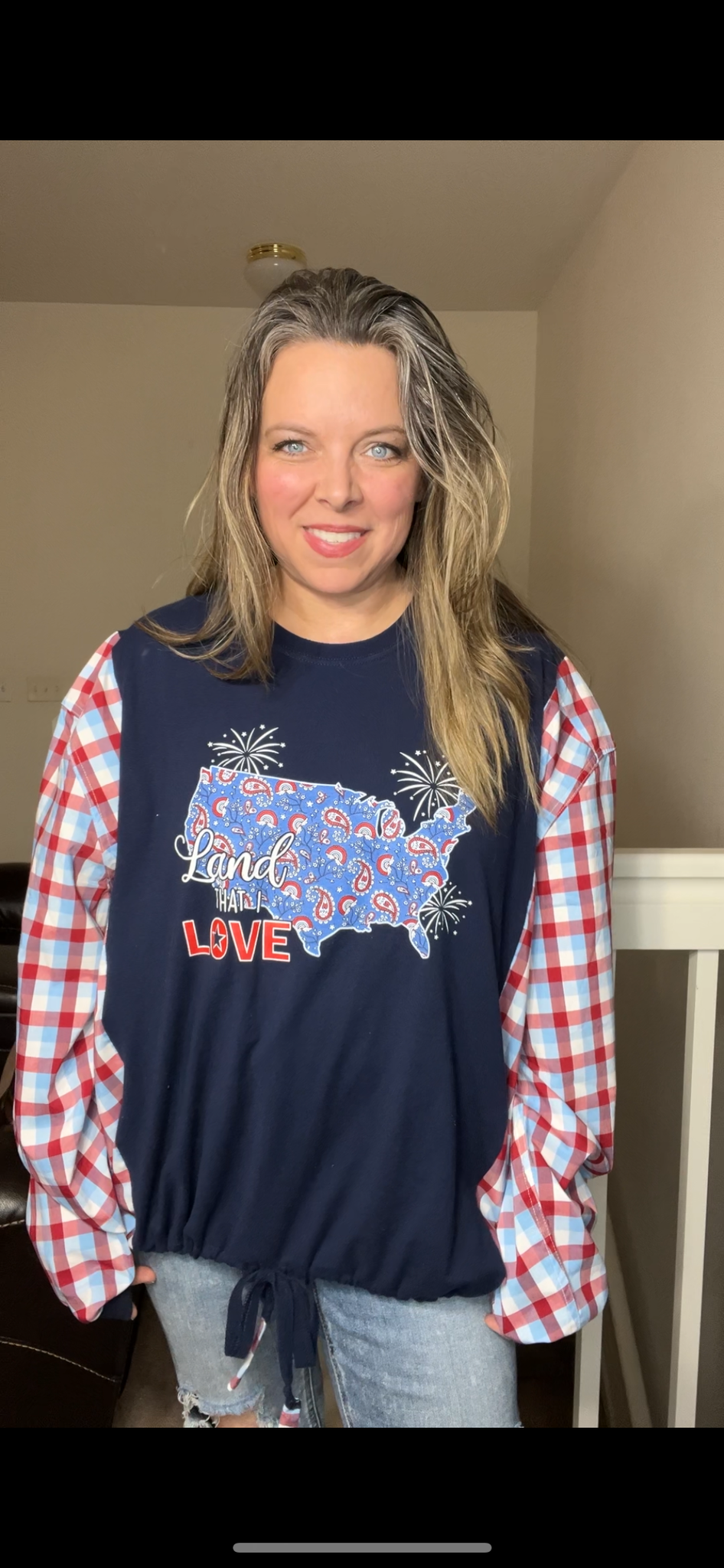 Upcycled Land I love – women’s 3X/4X T-shirt with cotton dress sleeves