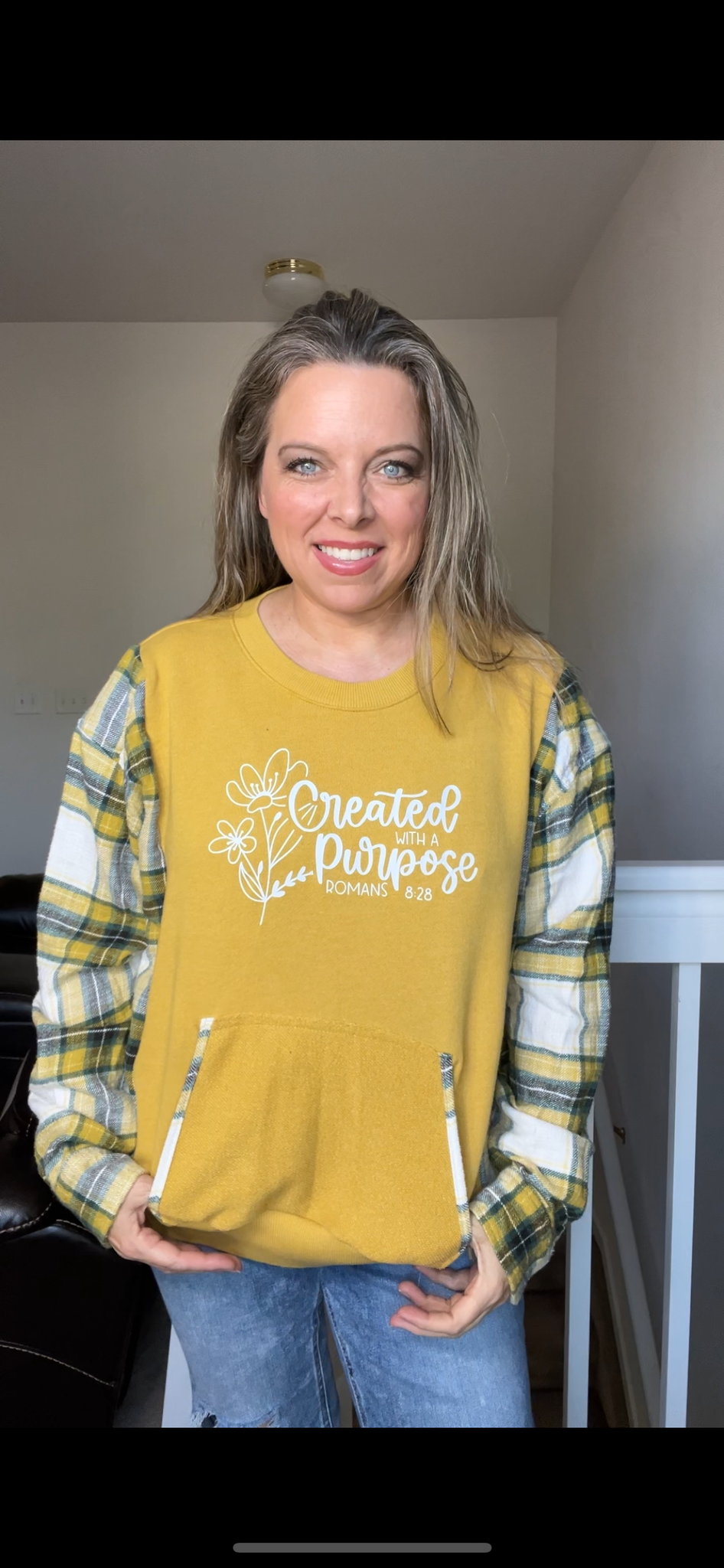 Upcycled Purpose – women’s medium/large French terry sweatshirt with flannel sleeves