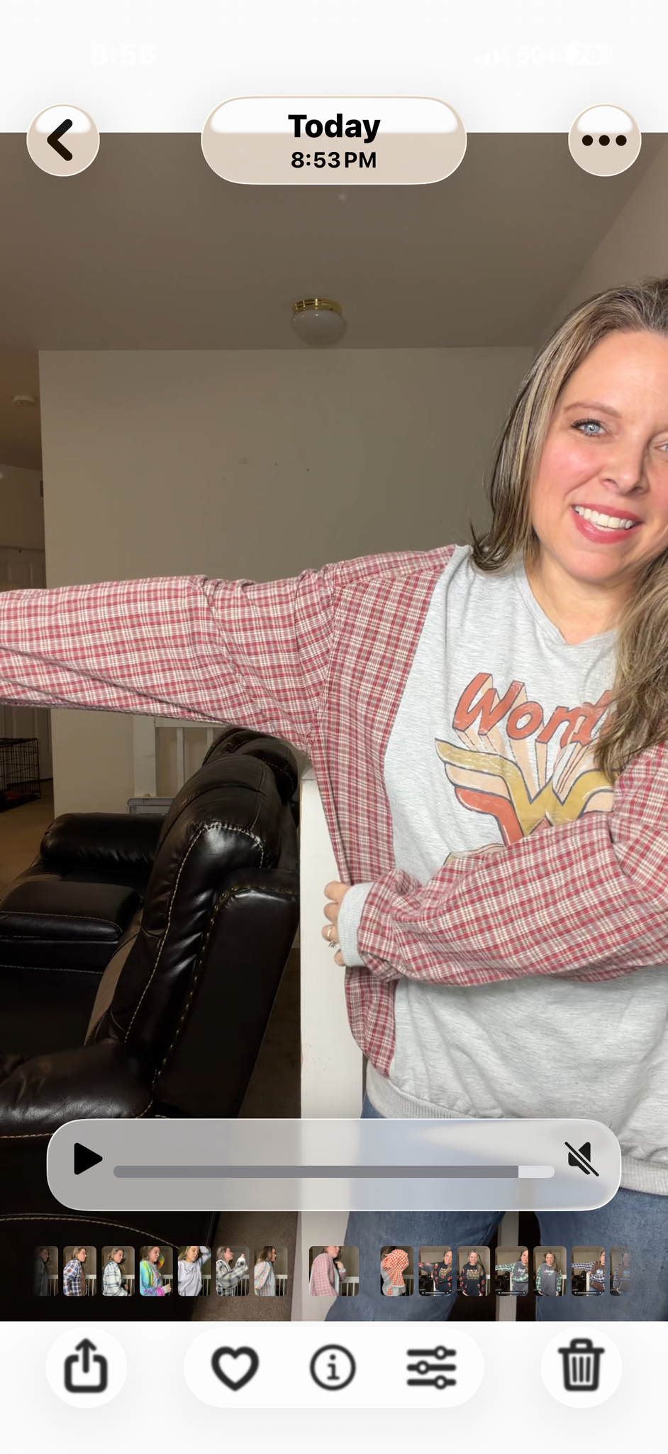Upcycled Wonder Woman - women's large T-shirt with flannel sleeves