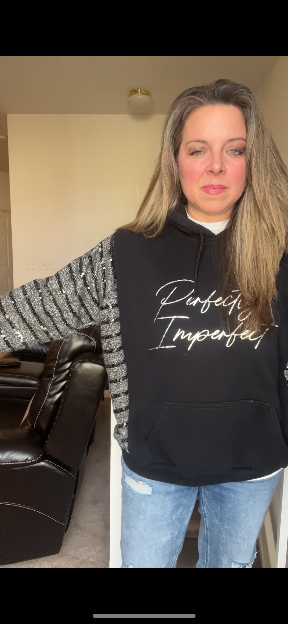 Upcycled Imperfect – women’s L/XL – midweight sweatshirt with stretch knit sleeves￼