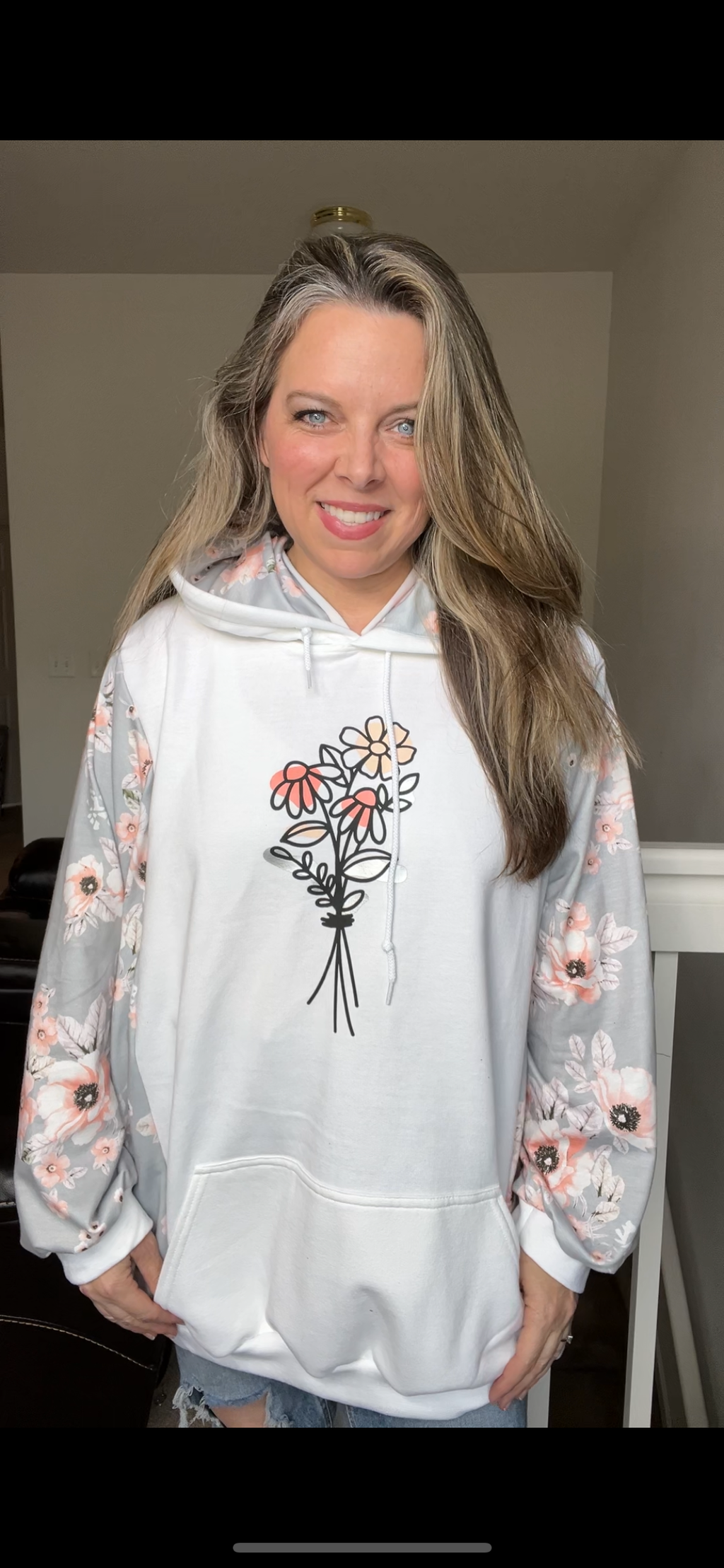 Upcycled Flowers – women’s 4X/5X midweight sweatshirt with stretchy sleeves- Words can be added