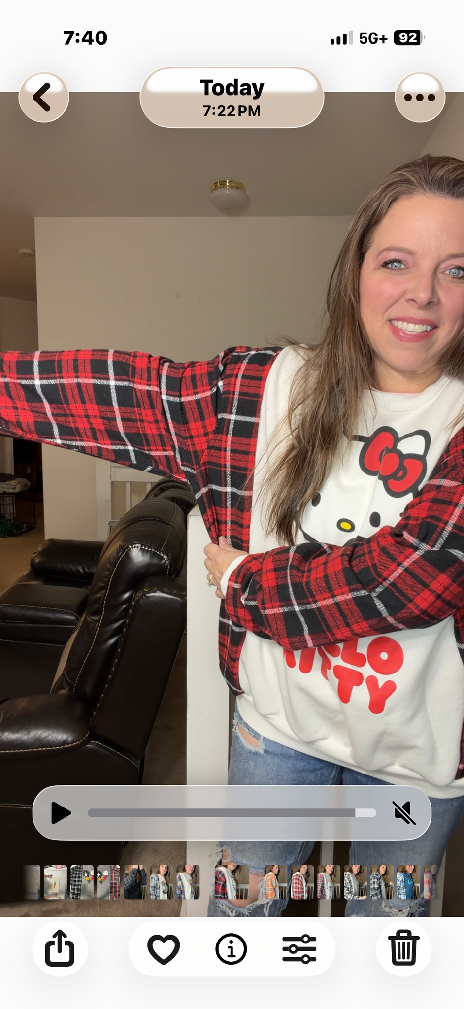 Upcycled Hello Kitty - women's 2X midweight sweatshirt with flannel sleeves ￼