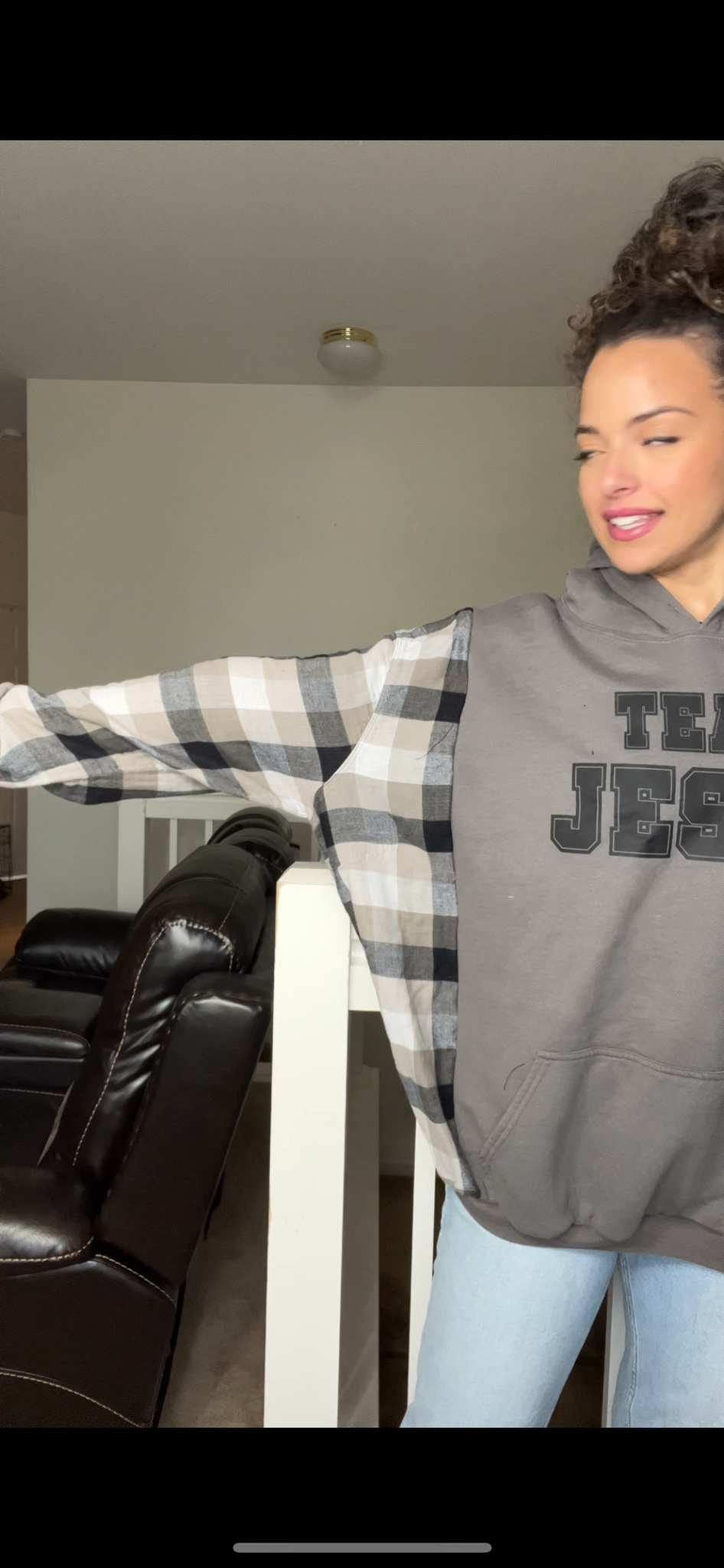 Upcycled Jesus – women’s 2X – midweight sweatshirt with flannel sleeves ￼