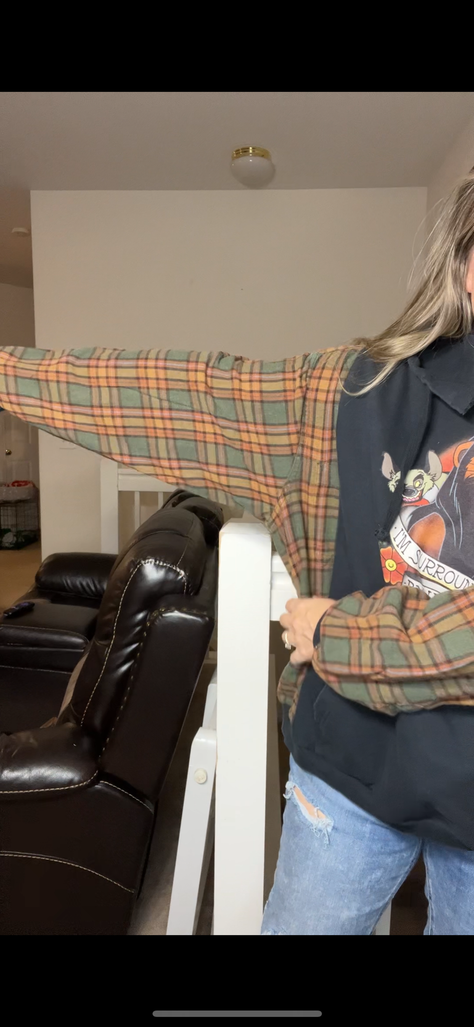 Upcycled Idiots – women’s 1X/2X midweight sweatshirt with flannel sleeves