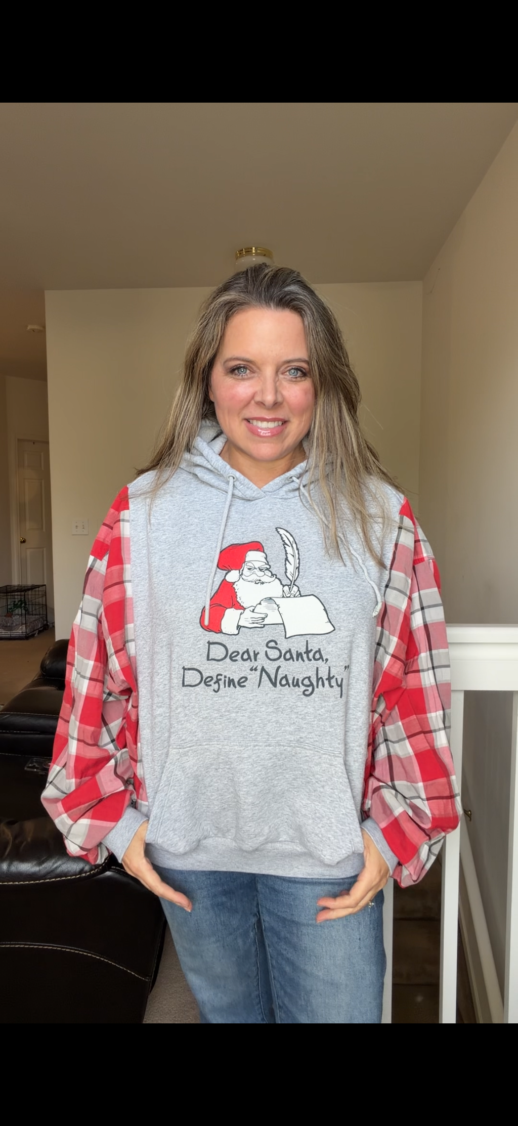 Upcycled Dear Santa - women's M/L midweight Sweatshirt with cotton sleeves