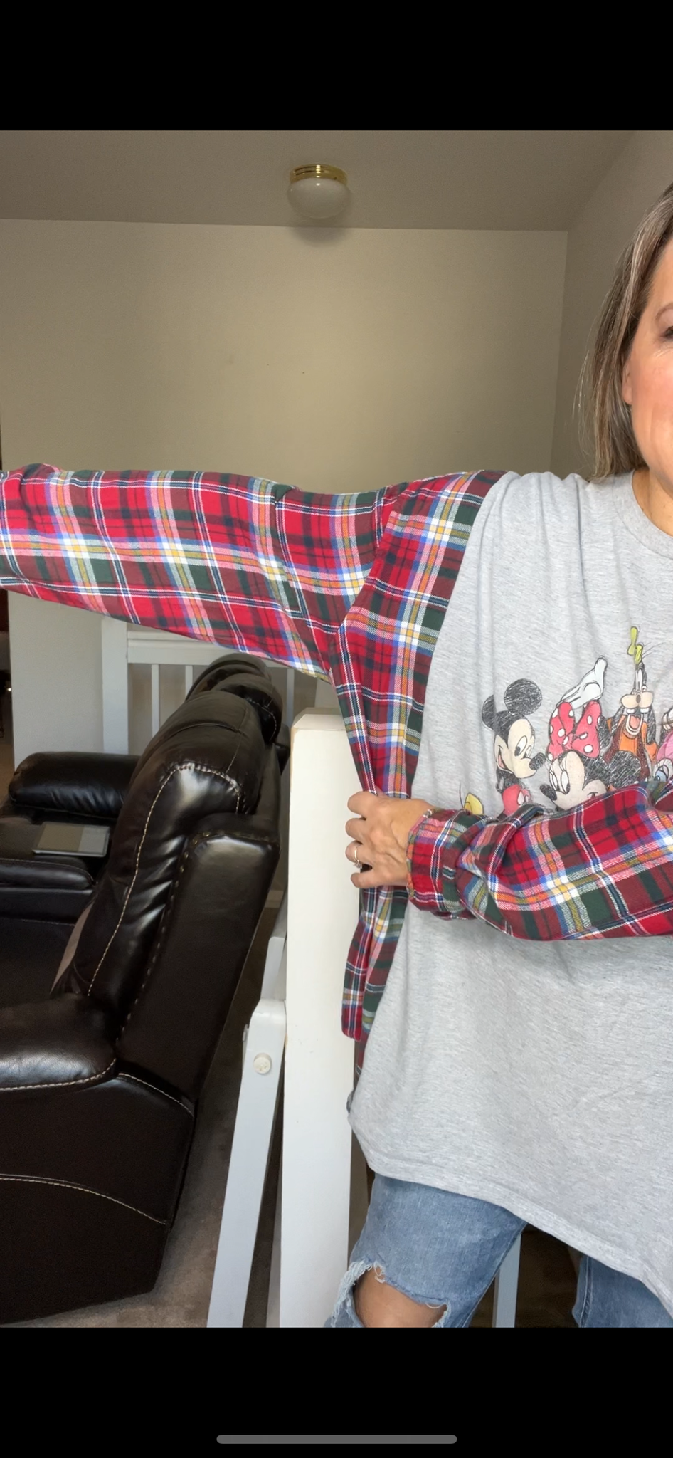 Upcycled Disney – women’s 4X T-shirt with flannel sleeves