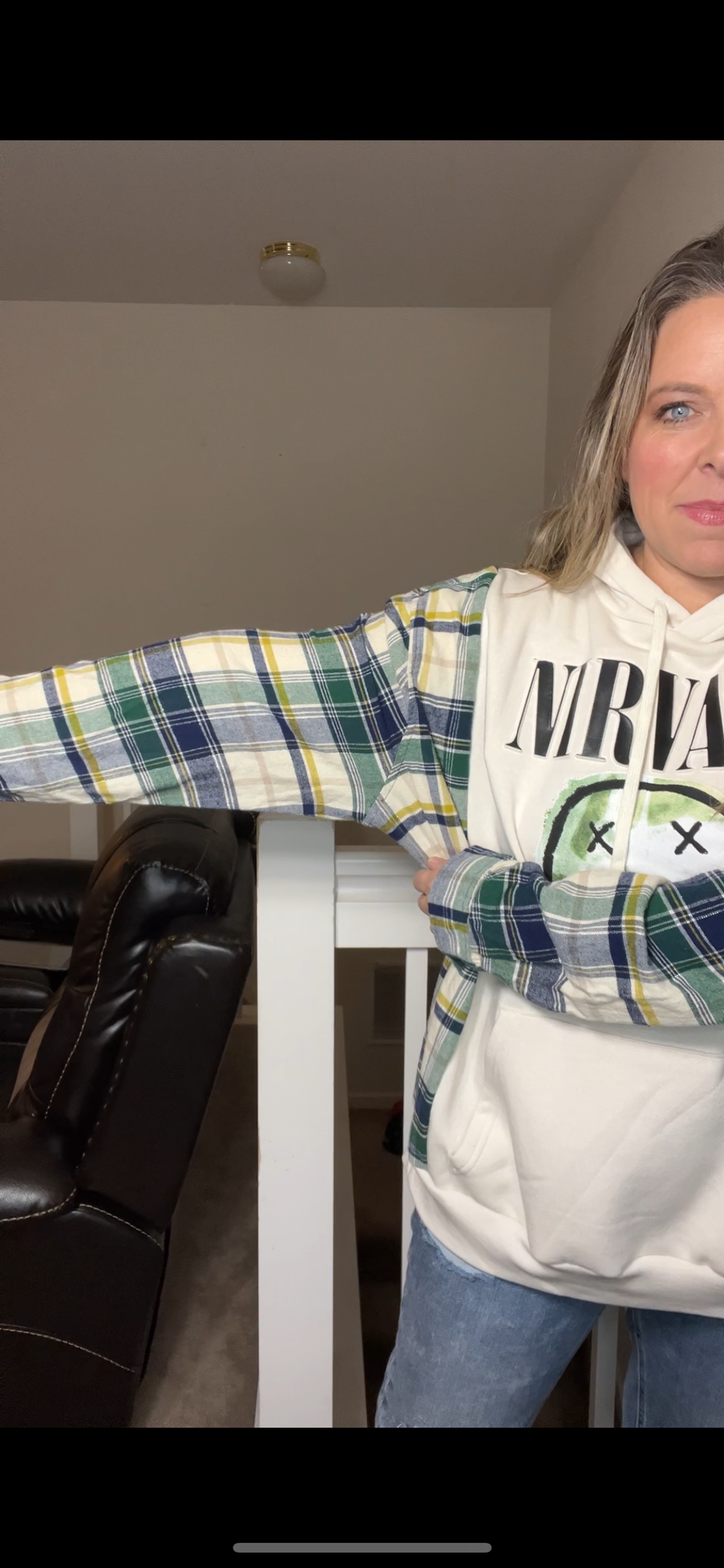 Upcycled Nirvana – women’s 2X/3X – midweight sweatshirt with flannel sleeves