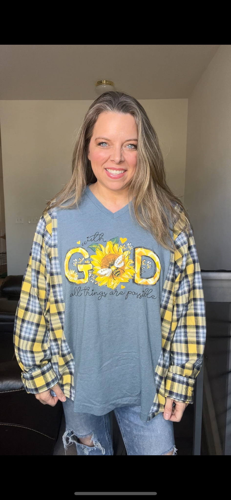 Upcycled God Bees - Women’s 2X T-shirt with flannel sleeves