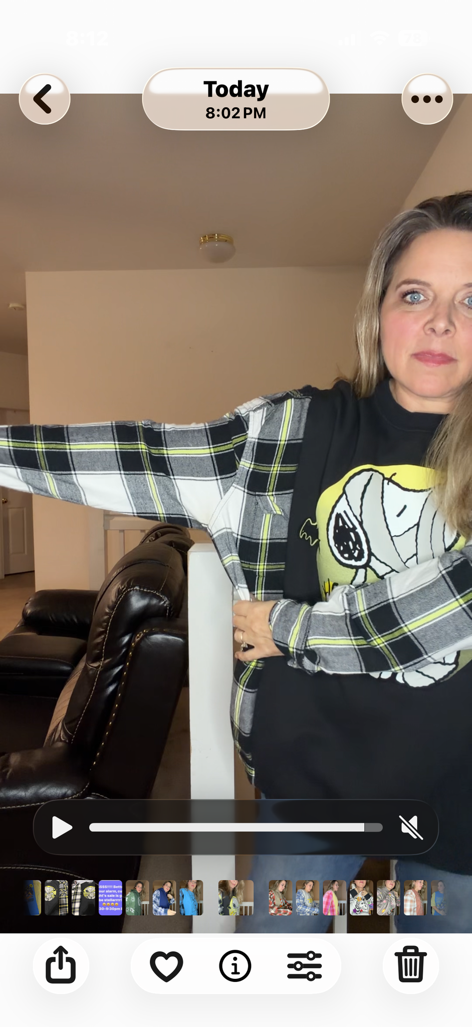 Upcycled Snoopy - women's 2X/3X midweight sweatshirt with flannel sleeves ￼