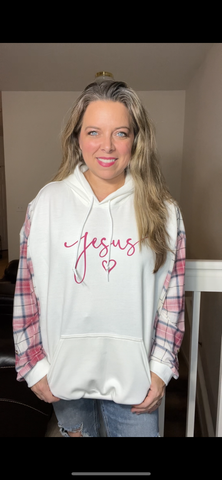 Upcycled Jesus – women’s 1X/2X – midweight sweatshirt with stretch jersey sleeves￼