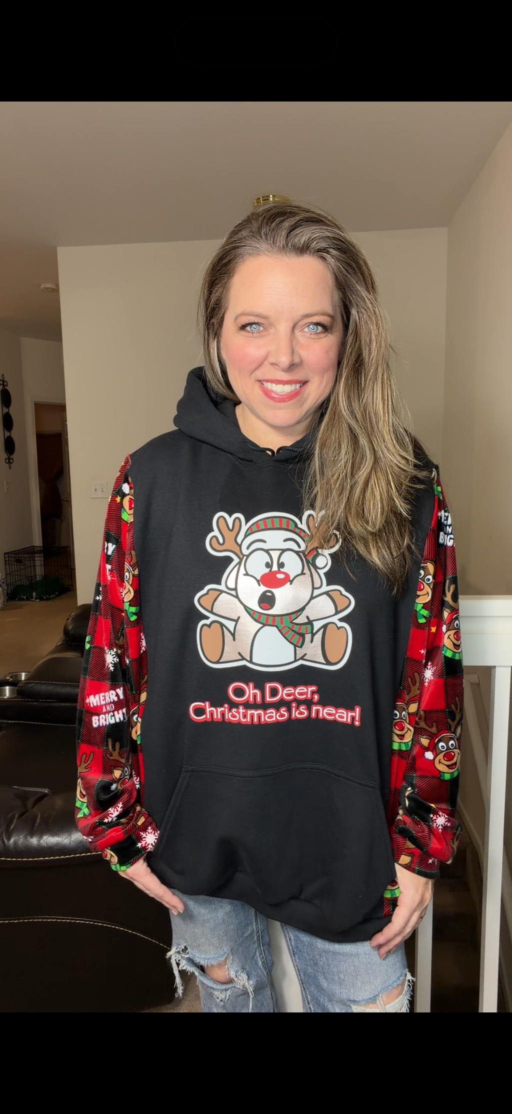 Upcycled Oh Deer - women's 3X midweight sweatshirt with stretchy sleeves