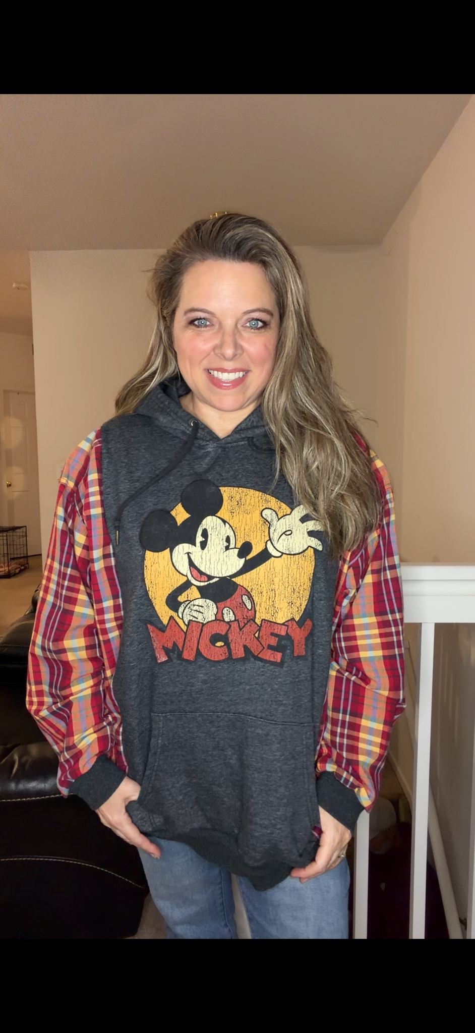 Upcycled Mickey - women's 2X midweight sweatshirt with cotton sleeves ￼