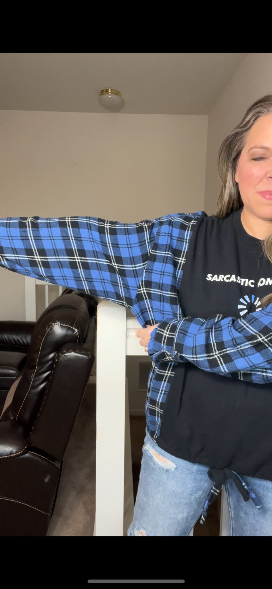 Upcycled Sarcastic – women’s 1X/2X – T-shirt with flannel sleeves