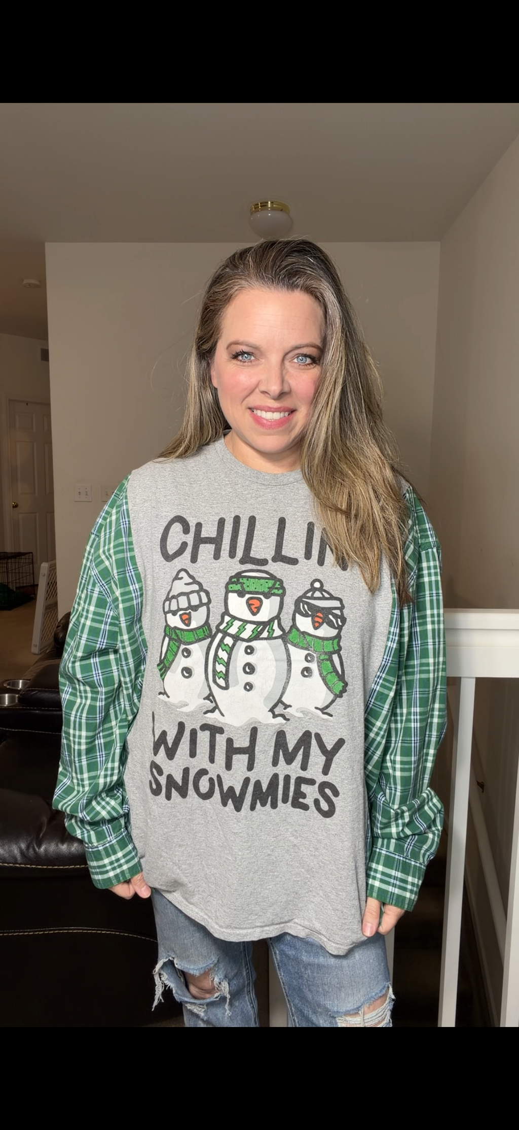Upcycled Snowmies - women's 2X/3X T-shirt with cotton sleeves ￼