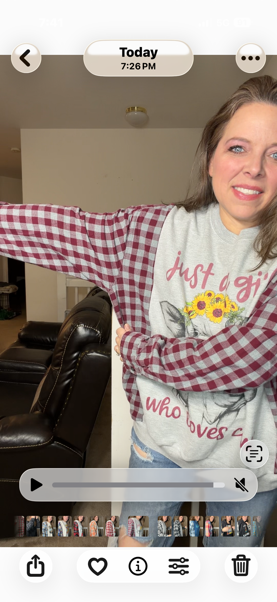 Upcycled Cow - women's large midweight sweatshirt with flannel sleeves ￼