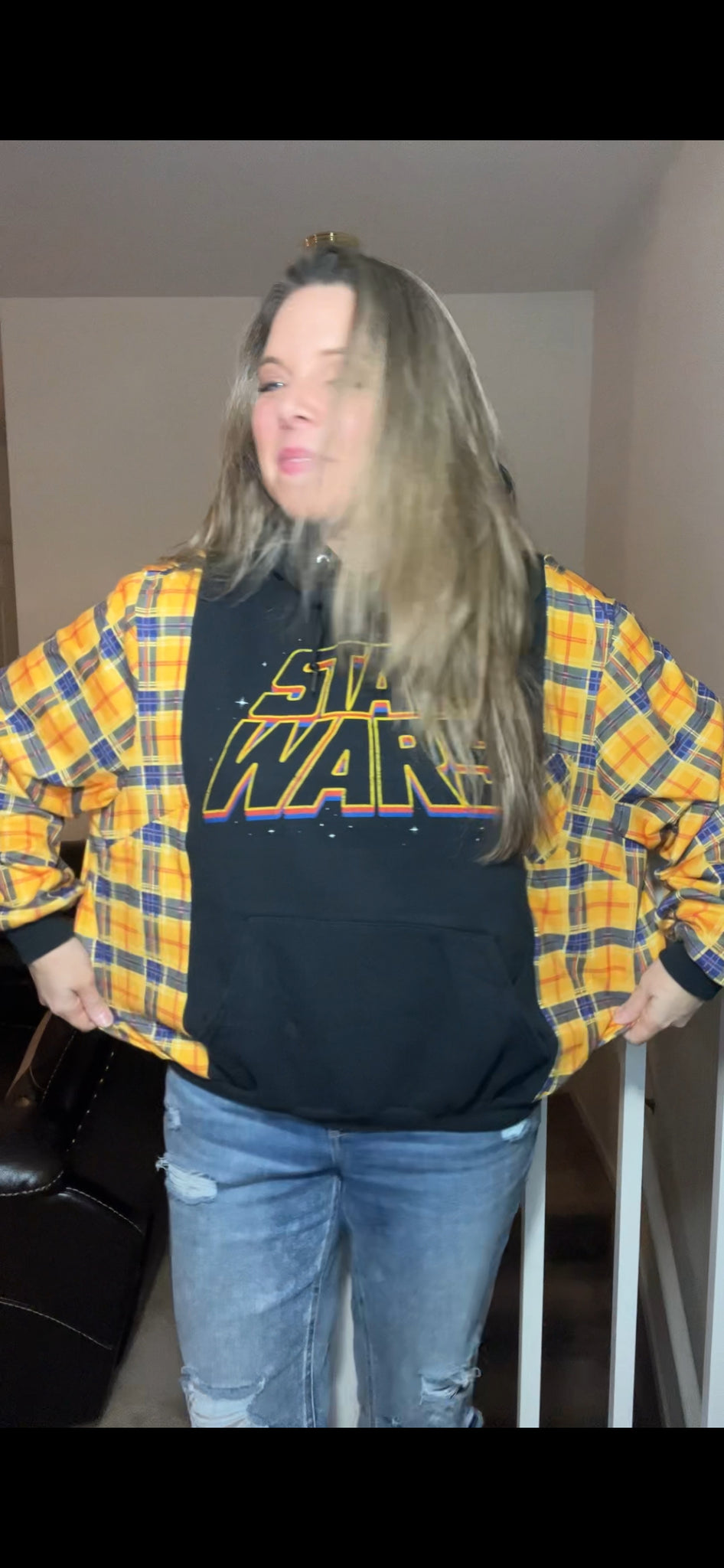 Upcycled Star Wars - women’s medium – thick sweatshirt with thin flannel sleeves ￼