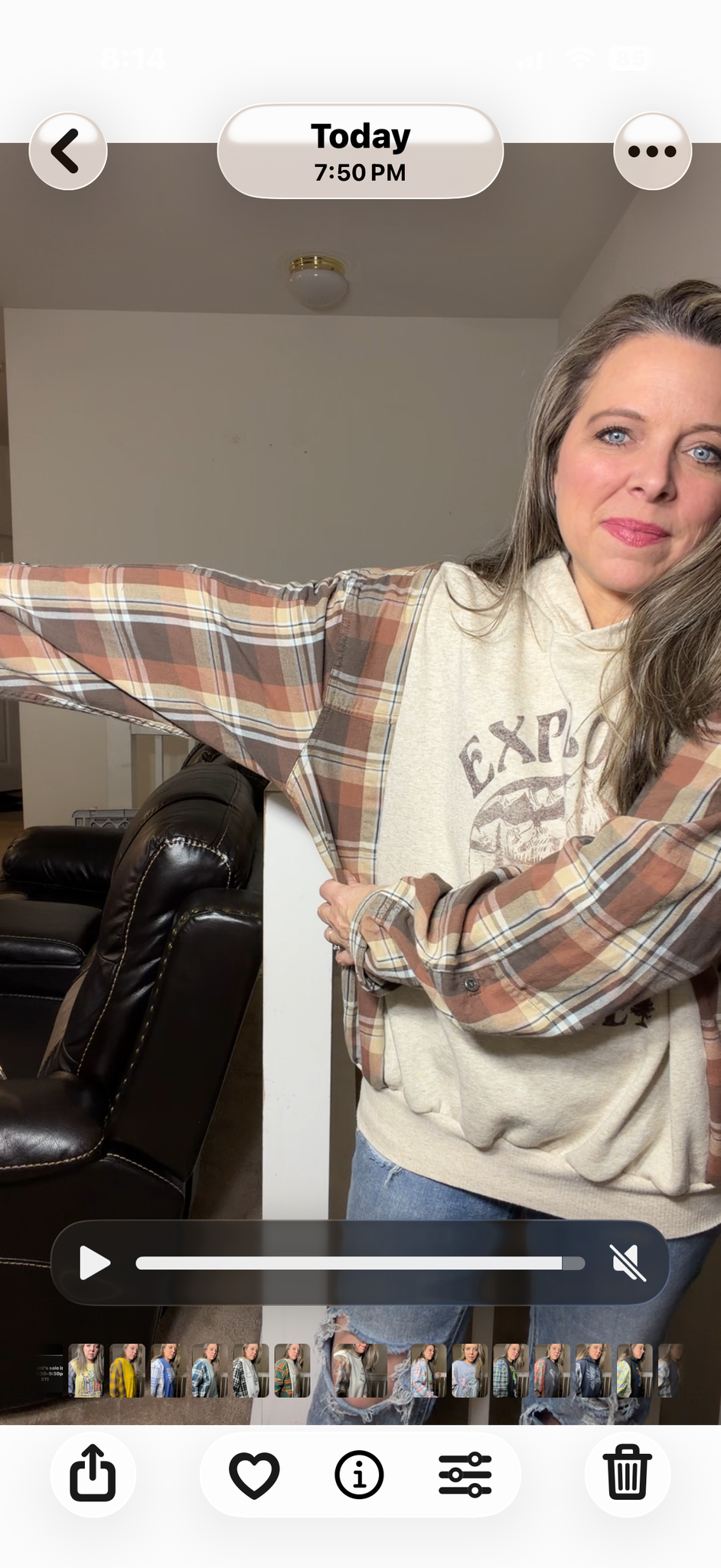 Upcycled Explore more – women's XL midweight sweatshirt with flannel sleeves