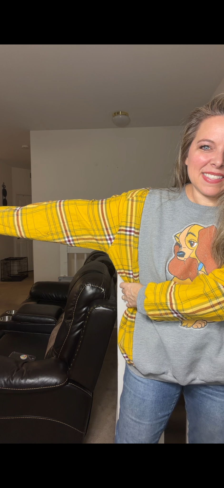 Upcycled Lady - women's large/XL midweight sweatshirt with thin flannel sleeves
