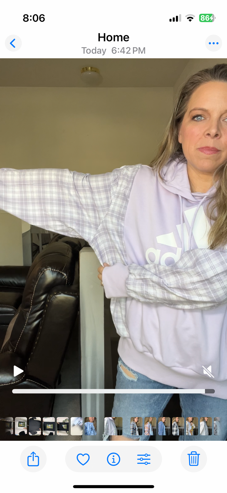 Upcycled Adidas purple – women’s 2X midweight sweatshirt with flannel sleeves￼