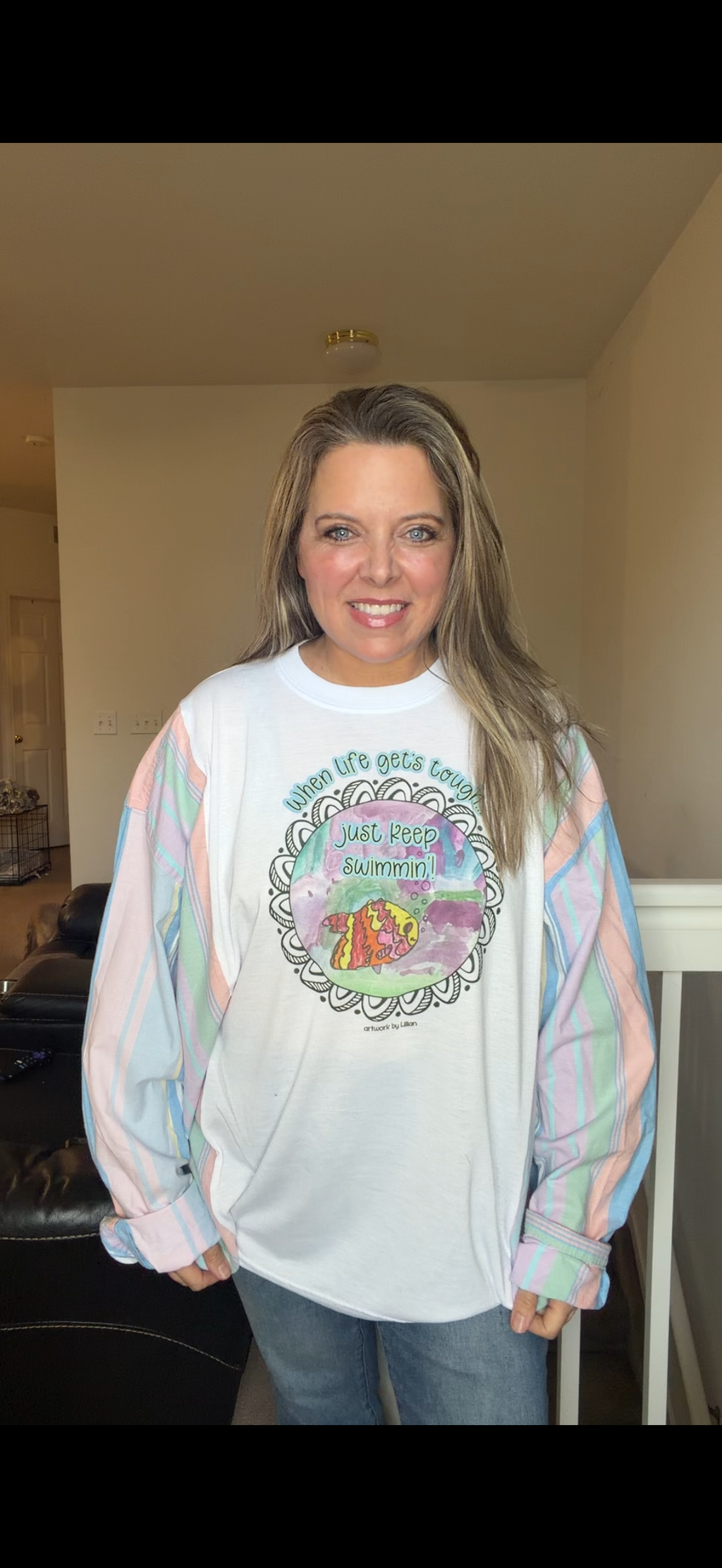 Upcycled Fish - women's 5X T-shirt with cotton sleeves