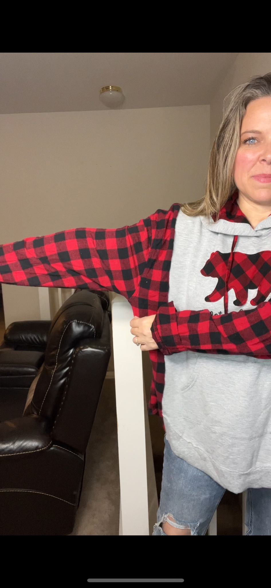 Upcycled Hibernate – women’s 1X/2X – thin sweatshirt with flannel sleeves