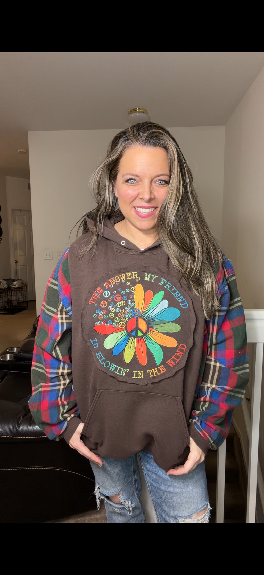 Upcycled Wind – women's 2X/3X midweight sweatshirt with flannel sleeves