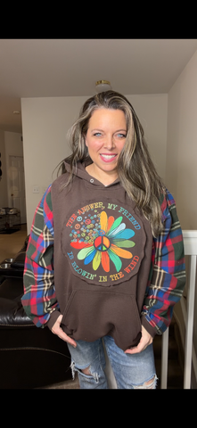 Upcycled Wind – women's 2X/3X midweight sweatshirt with flannel sleeves