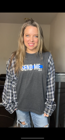 Upcycled Send me – women’s 1X T-shirt with flannel sleeves