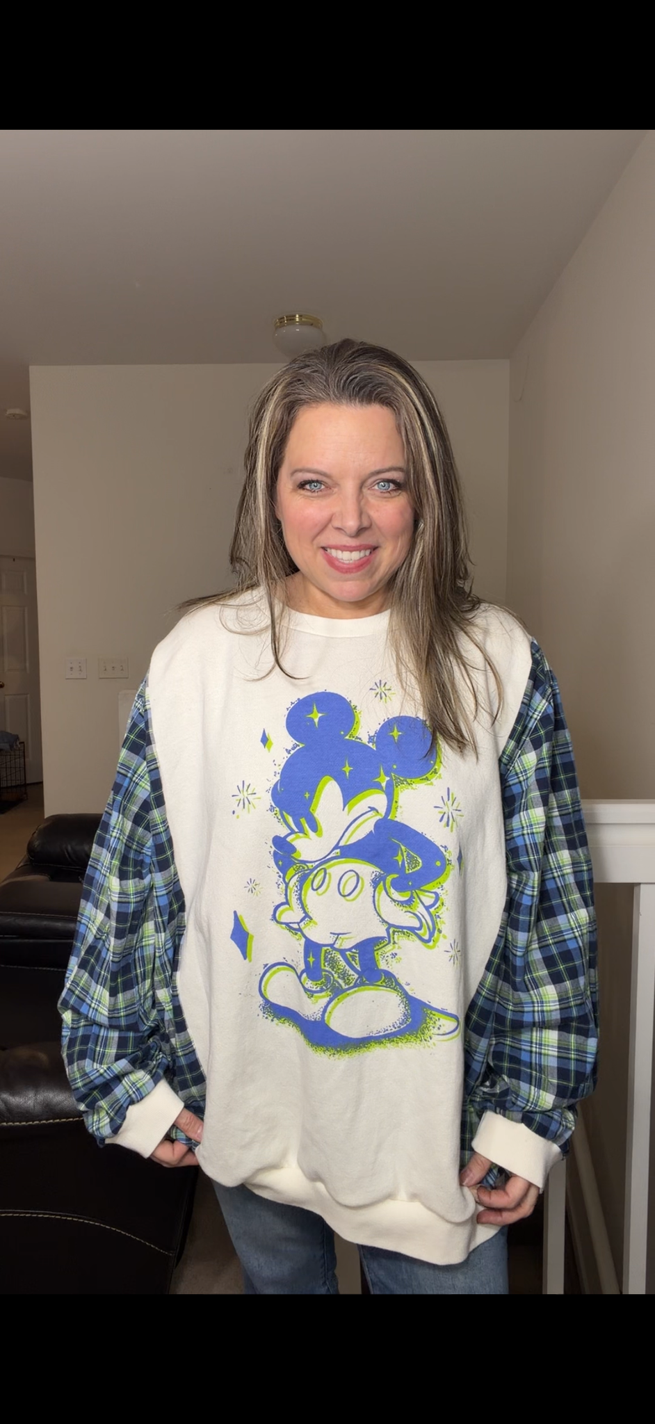 Upcycled Mickey - women's 4X midweight sweatshirt with cotton sleeves