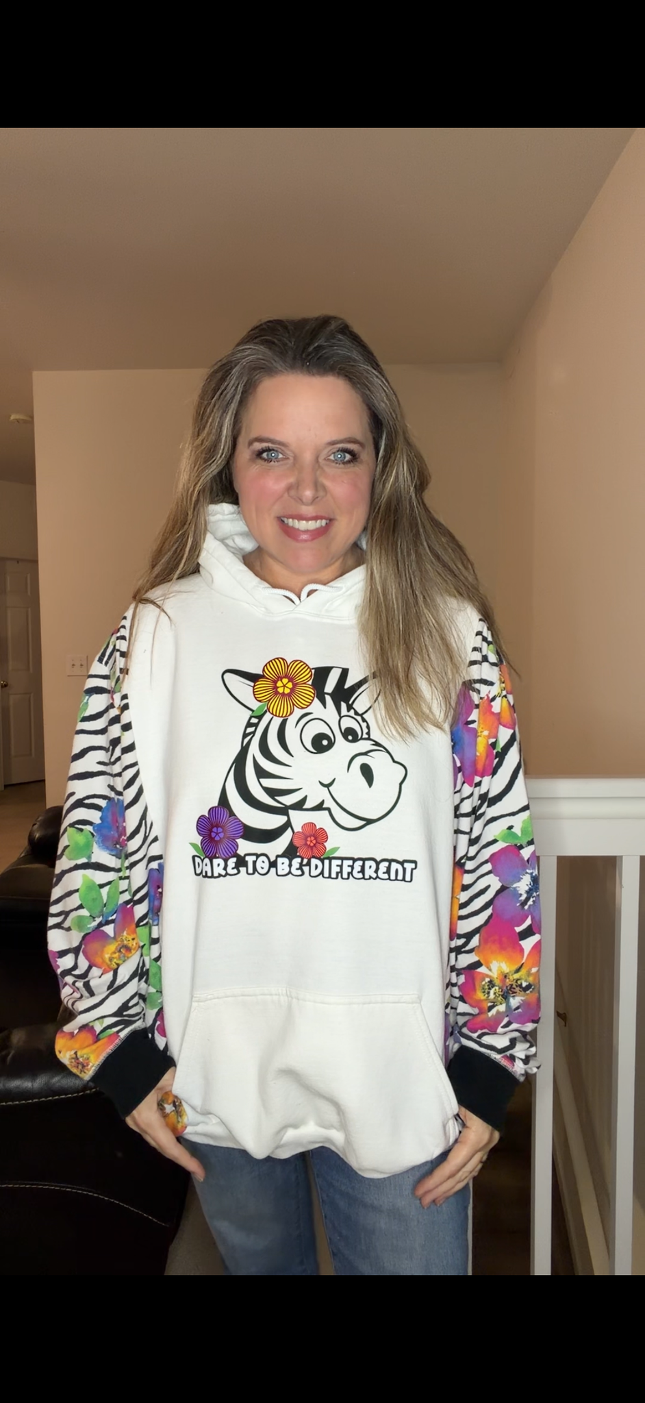 Upcycled Zebra Flowers - women's 4X midweight sweatshirt with stretch sleeves