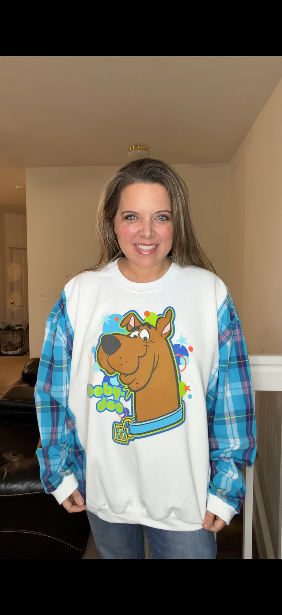 Upcycled Scooby - women's 2X/3X midweight Sweatshirt with cotton sleeves