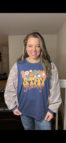 Upcycled Groovy - women's XL T-shirt with cotton sleeves ￼