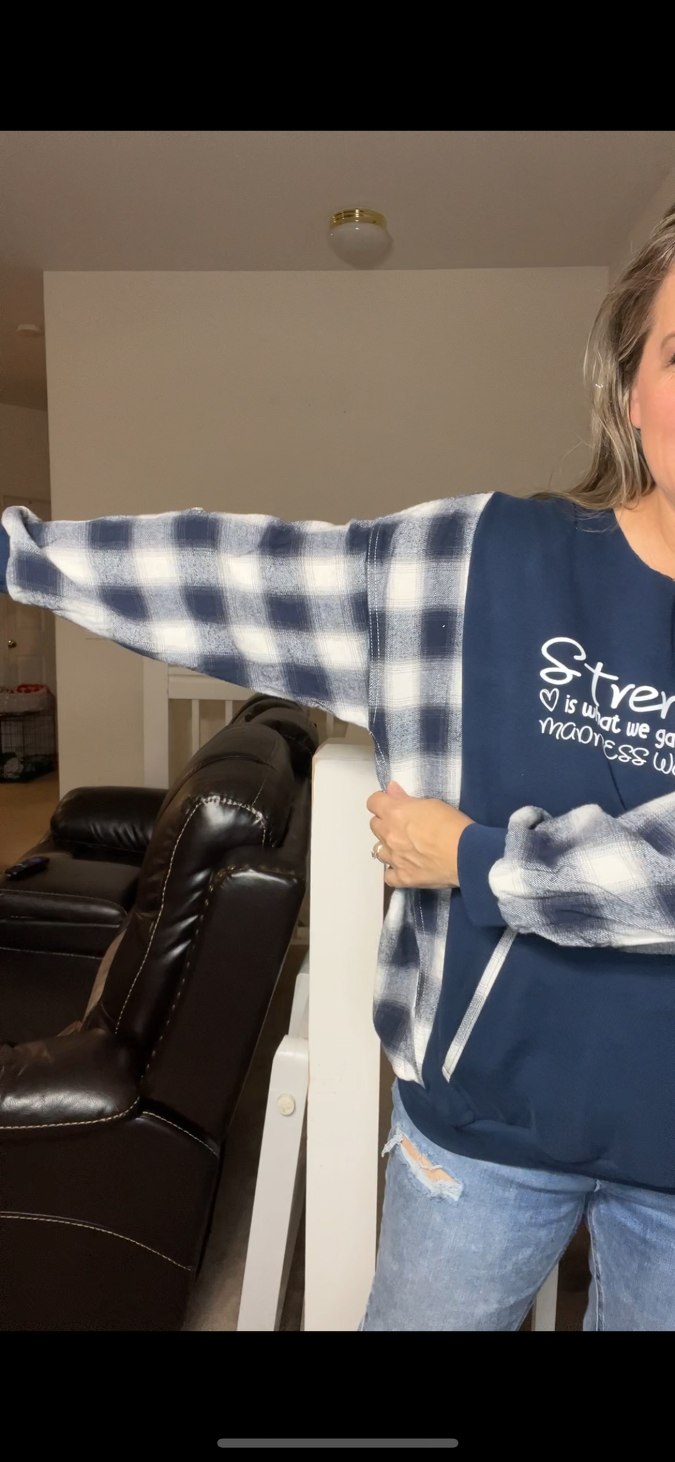 Upcycled Strength – women’s large/XL midweight sweatshirt with flannel sleeves