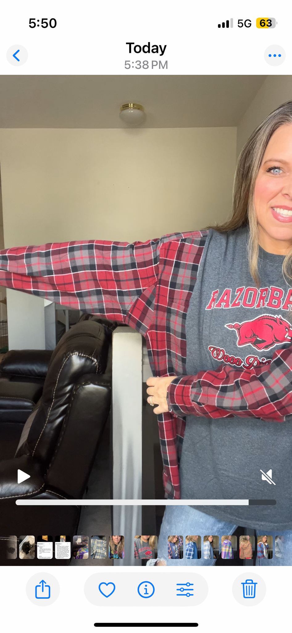 Upcycled Razorbacks – women’s 3X/4X T-shirt with flannel sleeves