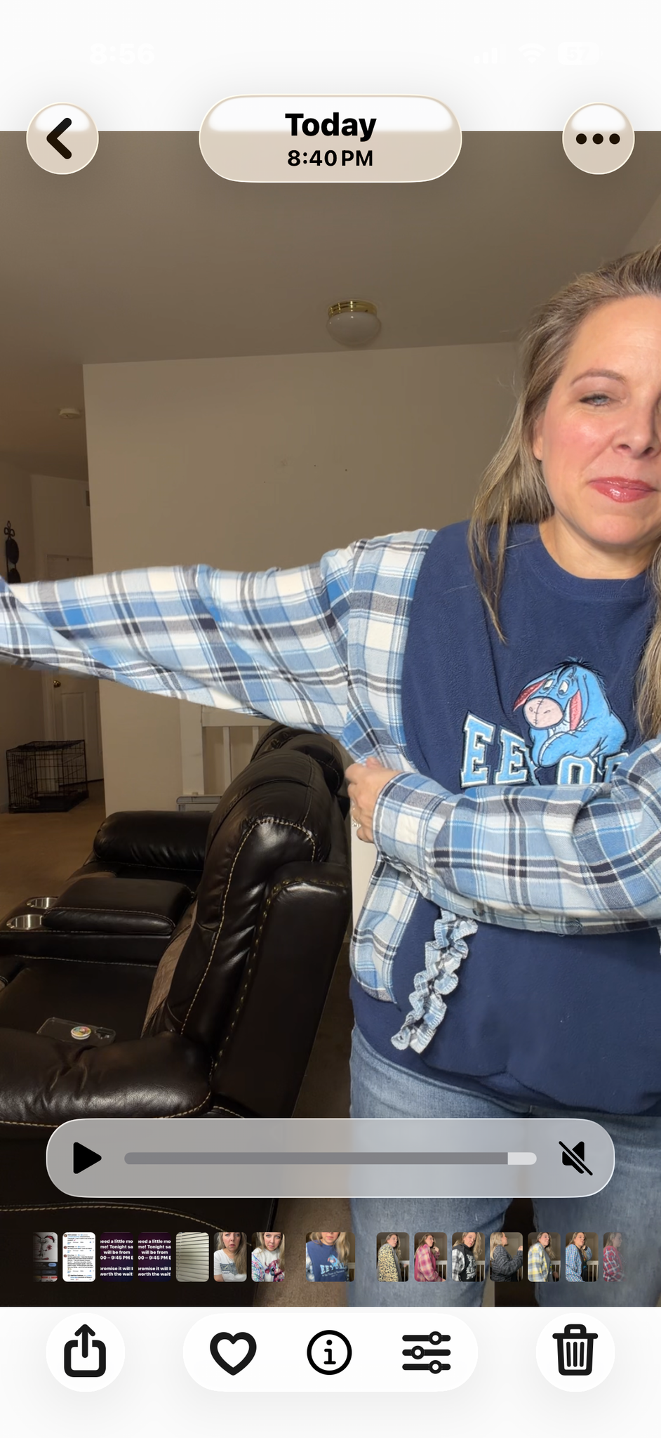 Upcycled Eeyore - women's medium fleece sweatshirt with flannel sleeves