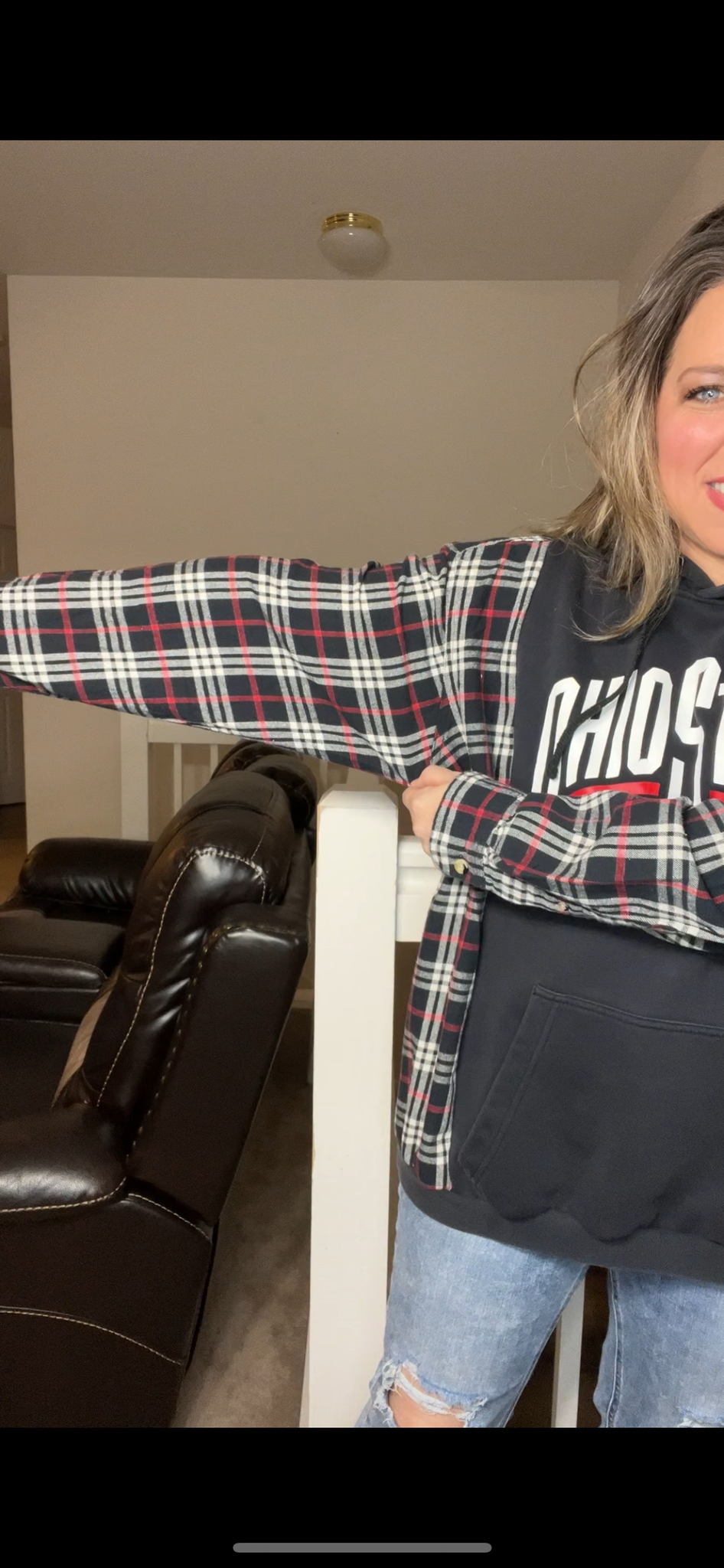 Upcycled Ohio State – women’s XL/1X – middleweight sweatshirt with flannel sleeves