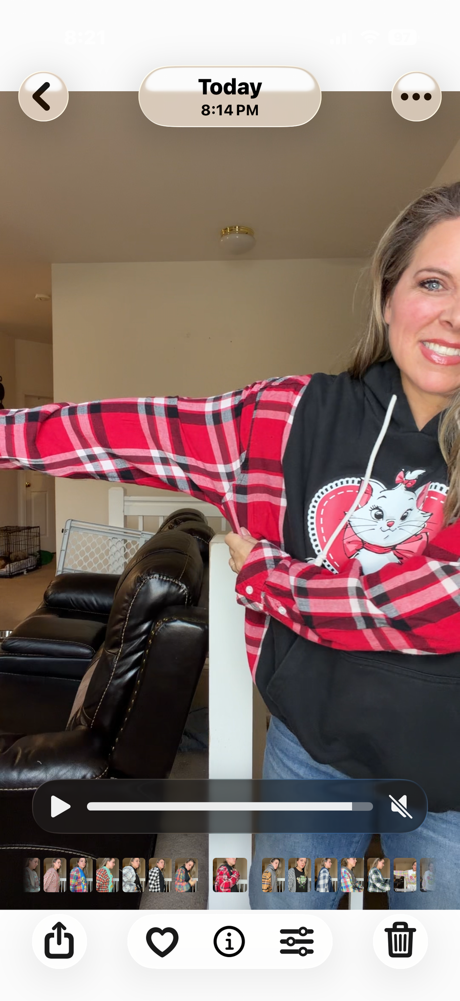 Upcycled Kitty - women's large/XL midweight sweatshirt with flannel sleeves
