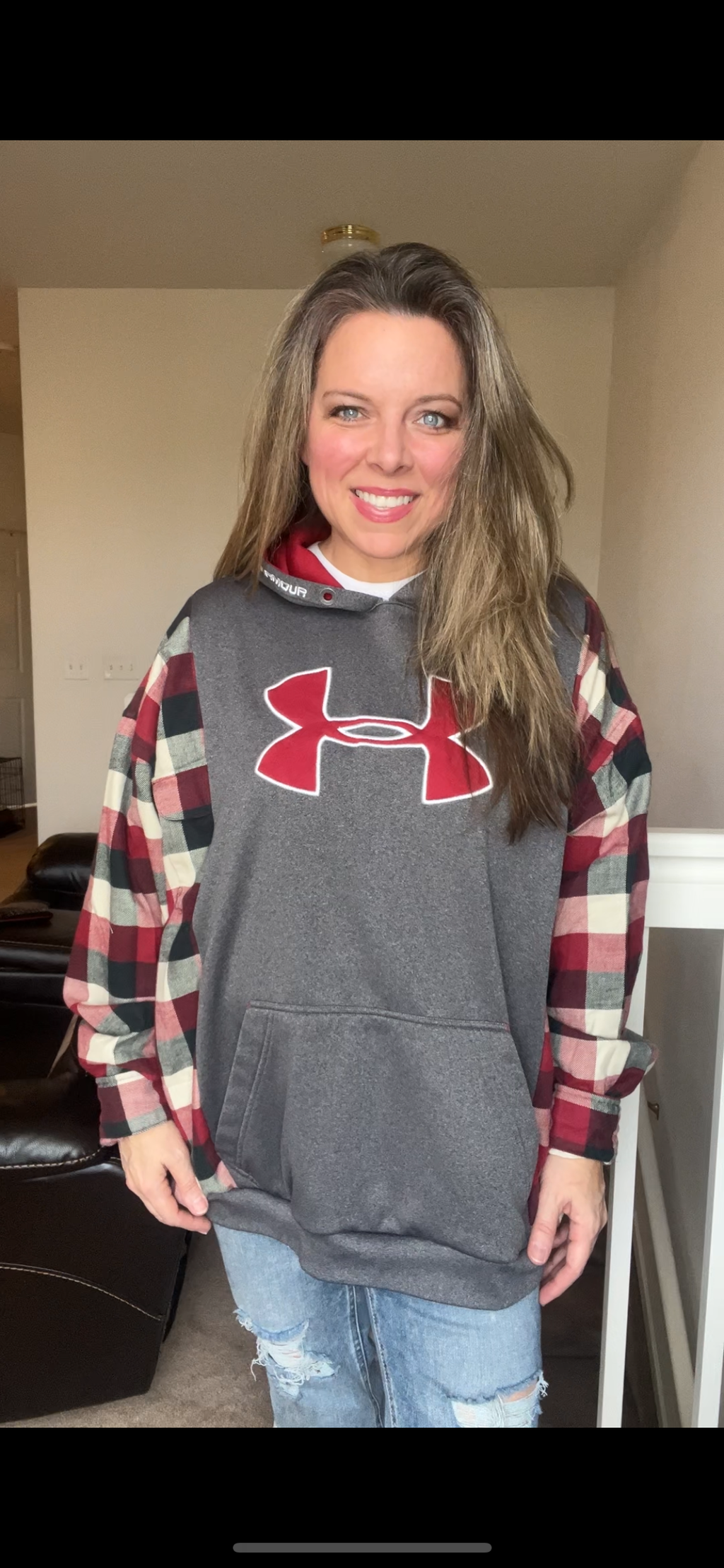 Upcycled UA – women’s 1X – Midweight sweatshirt with flannel sleeves￼