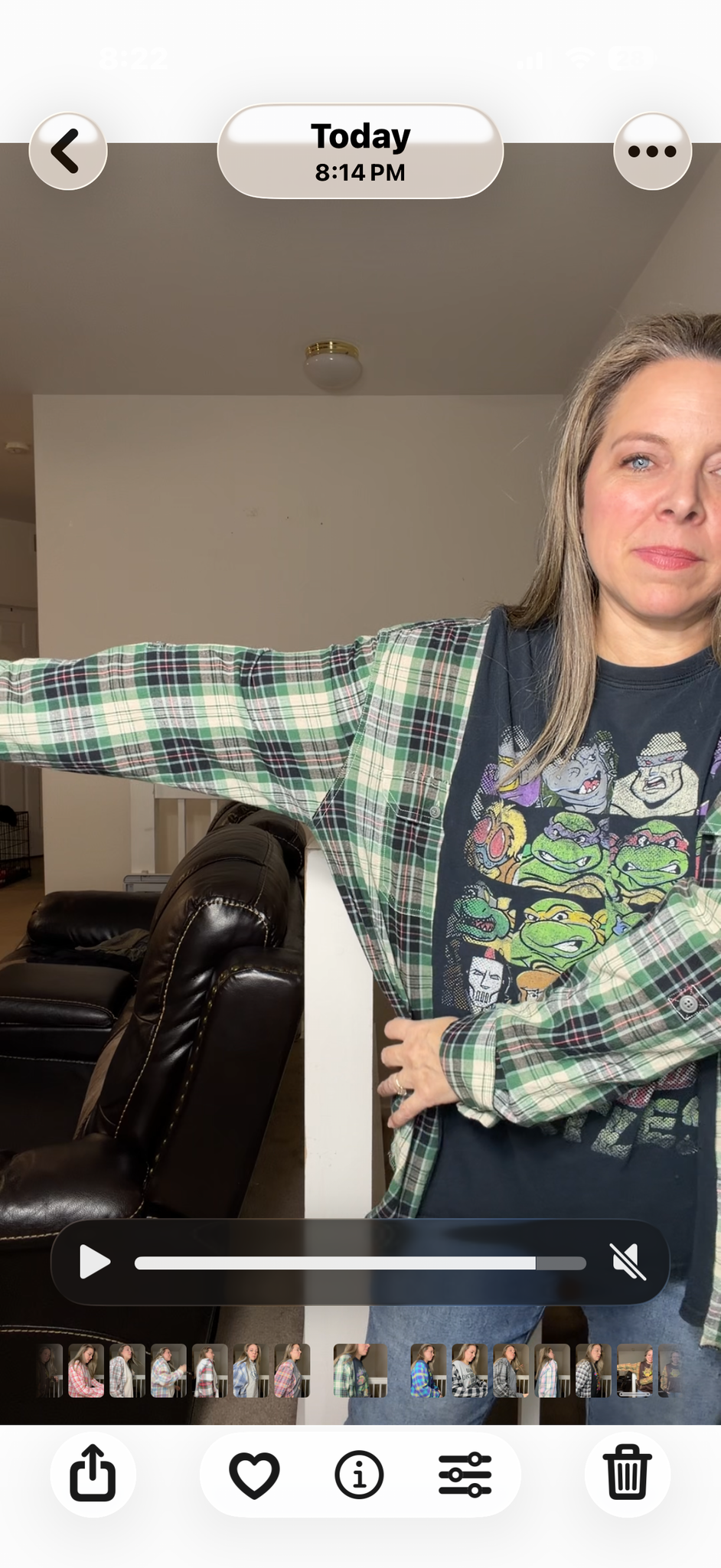 Upcycled Ninja Turtles - women's medium/large T-shirt with flannel sleeve